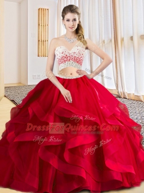 One Shoulder Sleeveless Tulle 15th Birthday Dress Beading and Ruffles Criss Cross