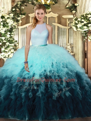 Super Multi-color Sleeveless Ruffles Floor Length Ball Gown Prom Dress