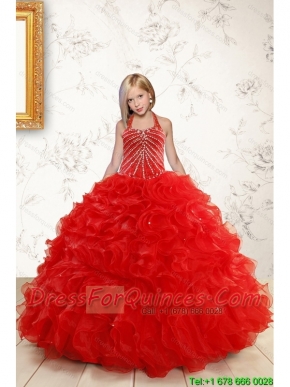 Beautiful Red Flower Girl Dress with Beading and Ruffles for 2015