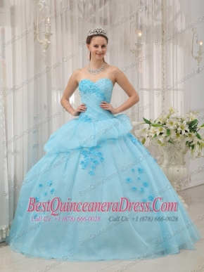 Light Blue Ball Gown Sweetheart Floor-length Organza Appliques Quinceanera Dress