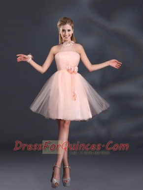 Halter Hand Made Flowers Dama Dresses with Mini Length