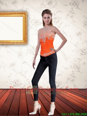 Gorgeous Sweetheart Orange Corset with Ruffles and Beading