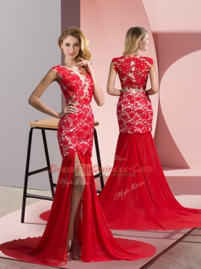 Affordable Coral Red Sleeveless Lace Zipper Homecoming Dress