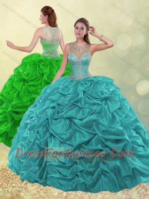 Discount Pretty See Through Scoop Beaded and Bubble Green Quinceanera Dress
