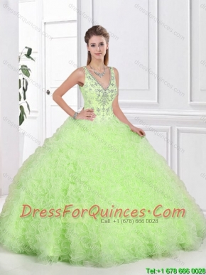 Popular Ruffles Yellow Green Sweet 16 Dresses with Beading