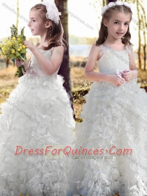 New Arrivals Ruffled and Bowknot White Adorable Little Girl Pageant Dress with Straps