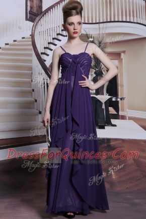 Superior Purple Sleeveless Beading Floor Length Evening Dress