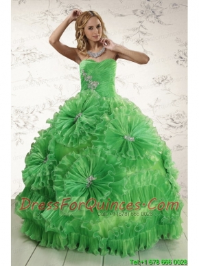 2015 Classical Sweetheart Green Quinceanera Dresses with Appliques and Ruffles