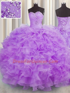 Stunning Ball Gowns Quinceanera Dress Lilac Sweetheart Organza Sleeveless Floor Length Lace Up