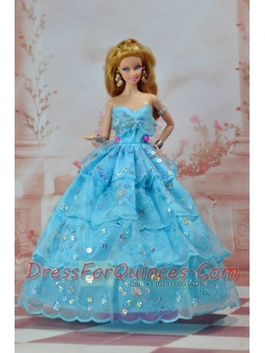 So Beautiful Baby Blue Sweetheart Ruffed Layeres Appliques Made to Fit the Barbie Doll