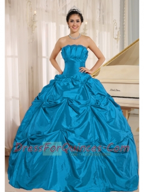 Classical Teal Ball Gown Quinceanera Dress With Pick-ups For Custom Made Taffeta