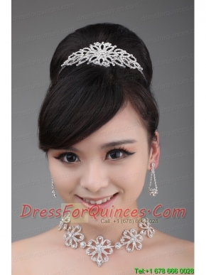 Alloy With Luxurious Rhinestone Jewelry Set Including Crown Necklace And Earrings