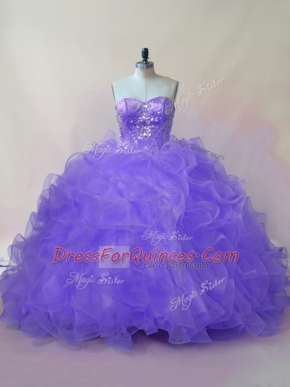 Organza Sleeveless Floor Length 15th Birthday Dress and Beading and Ruffles