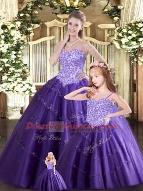 Top Selling Purple Sweetheart Lace Up Beading 15 Quinceanera Dress Sleeveless