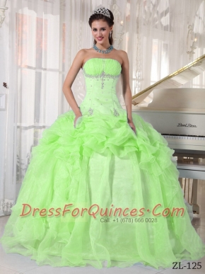 2013 Yellow Green Ball Gown Strapless With Floor-length Organza Beading Quinceanera Dress