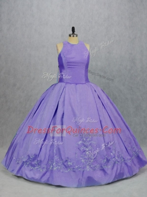 Sleeveless Floor Length Embroidery Zipper Vestidos de Quinceanera with Lavender