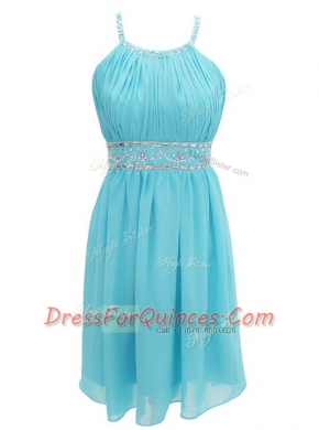 Halter Top Aqua Blue Criss Cross Beading Sleeveless Knee Length