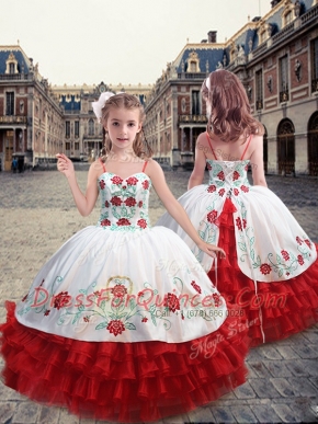 Straps Sleeveless Organza Child Pageant Dress Embroidery and Ruffles Lace Up