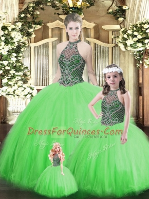 Green Sleeveless Beading Floor Length Quinceanera Gowns