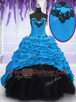 Sweetheart Sleeveless Taffeta Sweet 16 Dresses Appliques and Pick Ups Sweep Train Lace Up