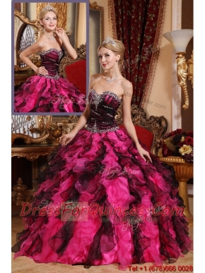 Beautiful Beading and Ruffles Quinceanera Gowns in Black and Red