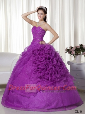 Cheap Ball Gown Sweetheart Floor-length With Organza Beading and Ruch Quinceanera Dress In 2013