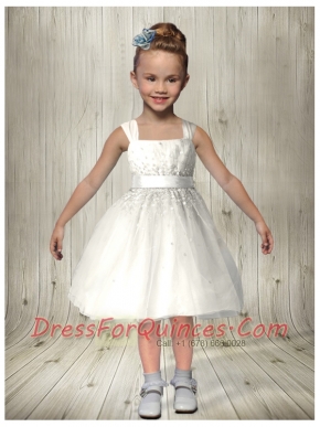 Cute Princess Square Knee-length Flower Girl Dresses with Zipper-up