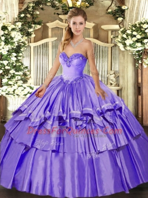 High Class Lavender Sleeveless Organza and Taffeta Lace Up 15 Quinceanera Dress for Military Ball and Sweet 16 and Quinceanera