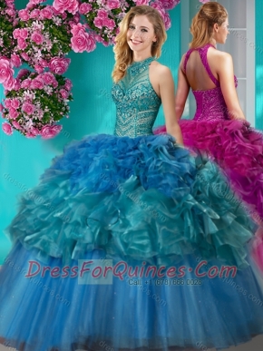 Exclusive Really Puffy Beaded and Ruffled Quinceanera Gown with  Halter Top