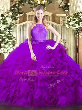 Scoop Sleeveless Fabric With Rolling Flowers Quinceanera Gowns Lace Zipper