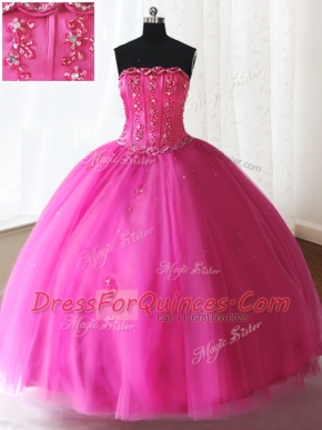 Luxury Tulle Sleeveless Floor Length Quince Ball Gowns and Beading