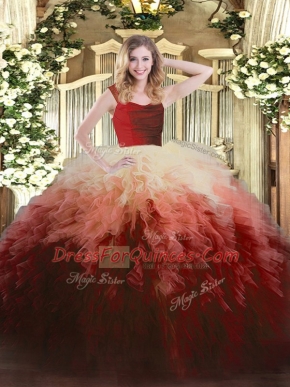 Floor Length Zipper Sweet 16 Quinceanera Dress Multi-color for Military Ball and Sweet 16 and Quinceanera with Ruffles