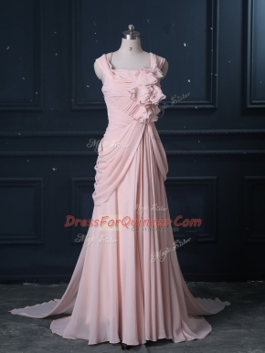 Best Column/Sheath Sleeveless Pink Prom Dresses Brush Train Zipper