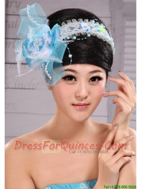 Light Blue Sweet Tulle Beading Feather Fascinator For Party