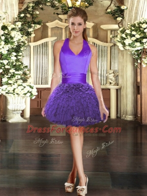 Purple Ball Gowns Ruffles Prom Gown Lace Up Organza Sleeveless Mini Length