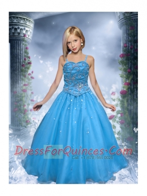 Elegant Ball Gown Floor-length Blue Little Girl Pageant Dress