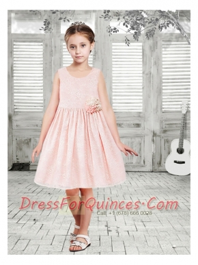 Elegant A-Line Scoop Flower Girl Dress with Hand Made Flowers in Pink for 2014