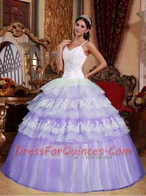 Exquisite Lilac Ball Gown Spaghetti Straps Floor-length 2014 Spring Quinceanera Dresses
