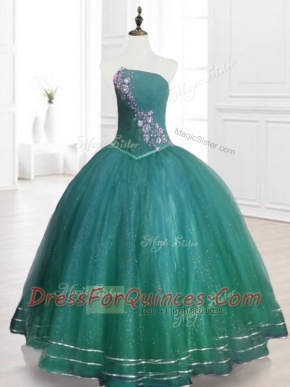Beautiful  Strapless Beading Sweet 16 Dresses in Dark Green