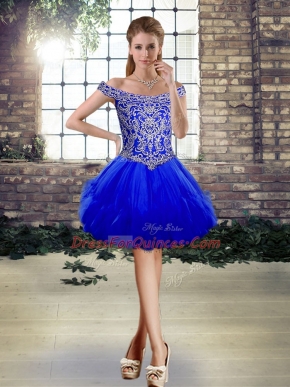 Admirable Beading Royal Blue Lace Up Sleeveless Mini Length