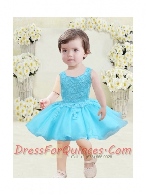 Cute A-Line Straps Mini-length Beading Appliques Light Blue Little Girl Dresses