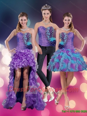 2015 Detachable Spring Sweetheart Beading Multi Color Prom Dresses with Hand Made Flower