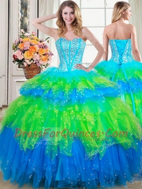 Discount Multi-color Lace Up Sweetheart Beading and Ruffled Layers 15 Quinceanera Dress Tulle Sleeveless
