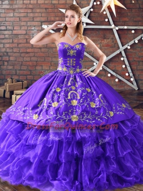 Purple Sleeveless Satin and Organza Lace Up Sweet 16 Dress for Sweet 16 and Quinceanera