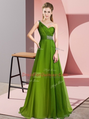 Olive Green Homecoming Dress One Shoulder Sleeveless Brush Train Criss Cross