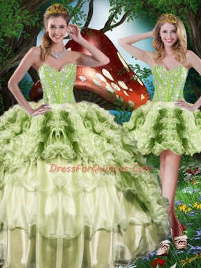 Ideal Multi-color Ball Gowns Organza Sweetheart Sleeveless Beading and Ruffles and Ruffled Layers Floor Length Lace Up Quinceanera Dress