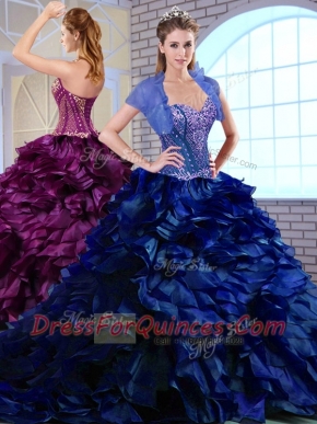 Perfect Brush Train Ruffles and Appliques Quinceanera Dresses in Royal Blue