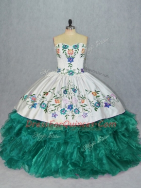 Trendy Ball Gowns Quinceanera Gown Turquoise Sweetheart Organza Sleeveless Floor Length Lace Up