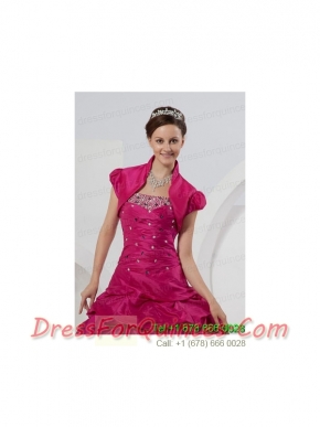 Custom Made Open Front Short Sleeves Fuchsia Quinceanera Jacket For 2014