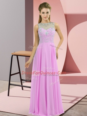 Lilac Empire High-neck Sleeveless Chiffon Floor Length Zipper Beading Prom Evening Gown